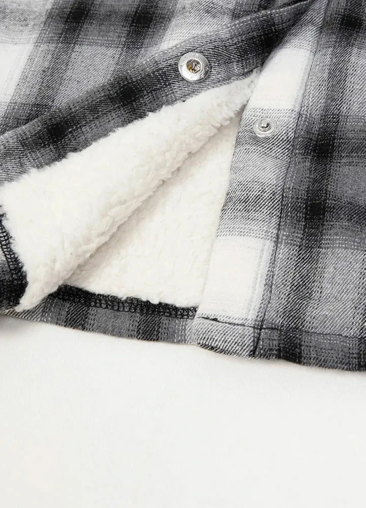 Women's Sherpa-Lined Snap Button Flannel Jacket with Fleece Hood