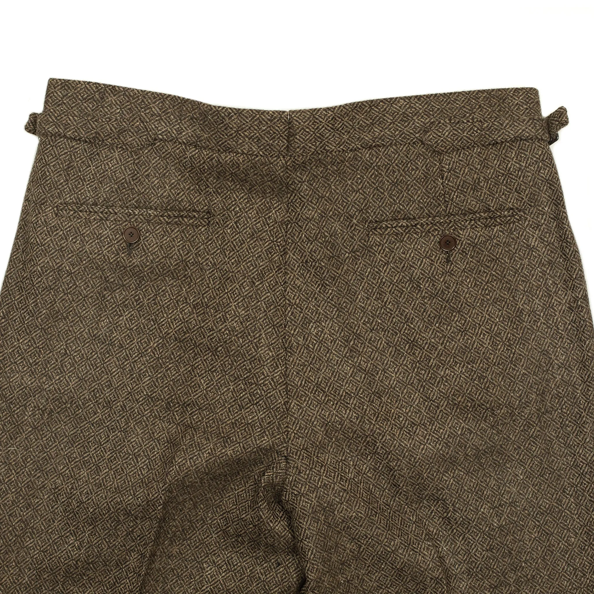 x Sartoria Carrara: Pleated trousers in brown undyed wool diamond tweed