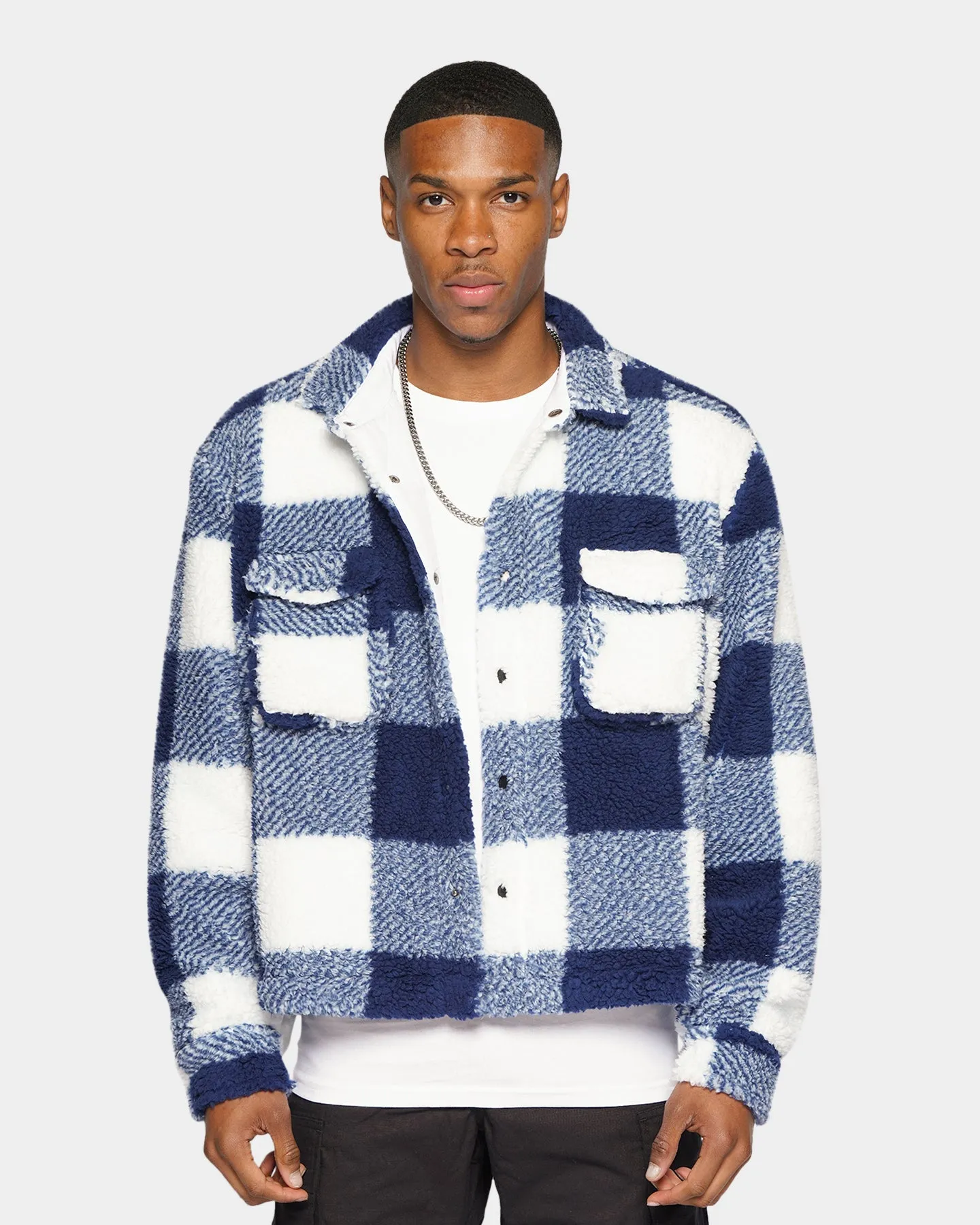 XXIII Ched Sherpa Tartan Crop Jacket Blue/White