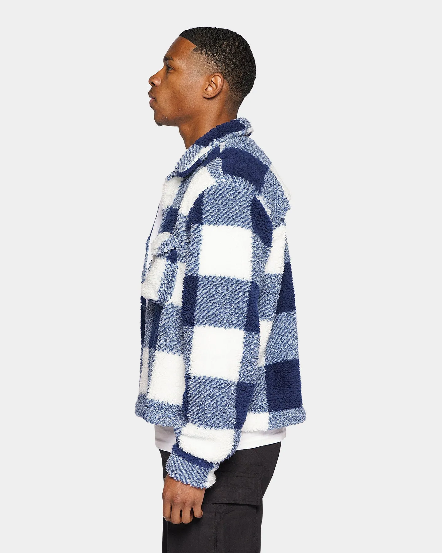 XXIII Ched Sherpa Tartan Crop Jacket Blue/White